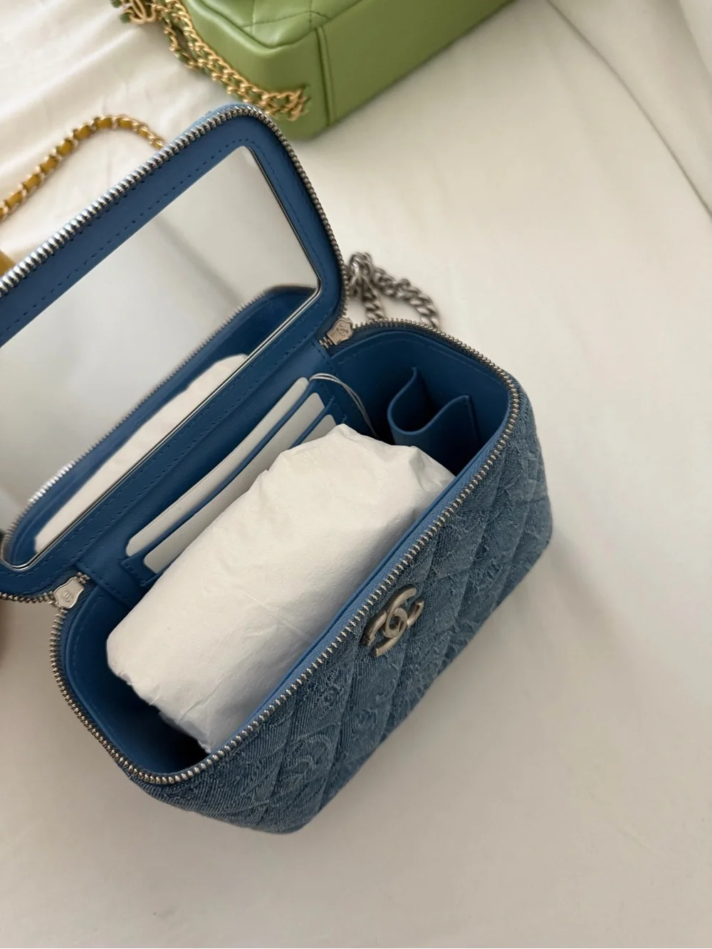 Chanel Quilted Denim Crossbody Bag with Silver Hardware